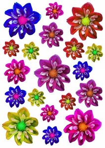 Fietsstickers bloemen kleine dahlia's mix kleuren - Fiets-stickers.nl